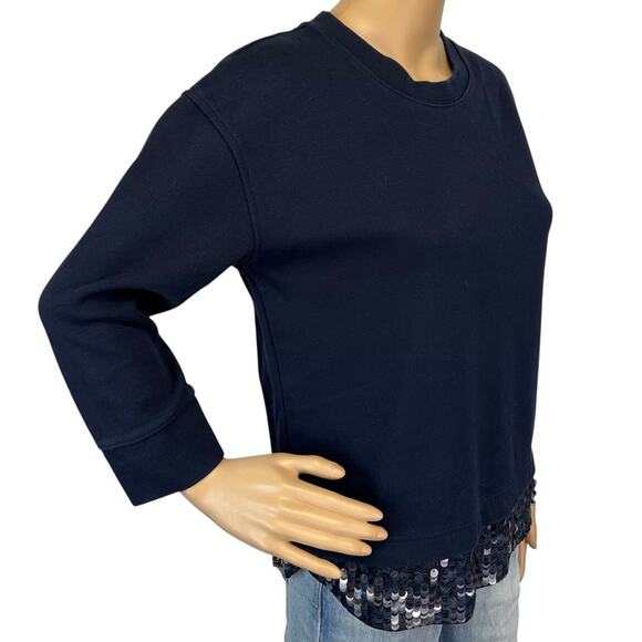 J. Crew Sequin Trim Sweatshirt Navy Blue B7027 Size XS - Picture 5 of 14